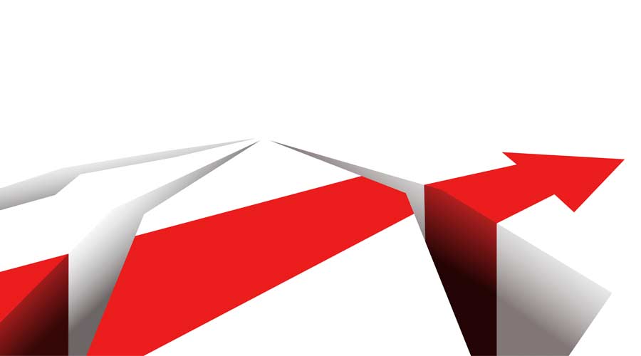 There are obstacles on the way. Red arrow. Good luck and failure in business.
