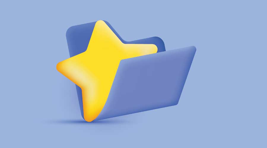 3d star folder bookmark favorite management media icon isolated on blue background.Trendy and modern vector in 3d style.