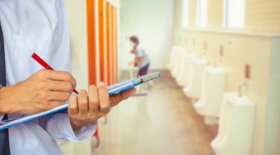 man inspection cleaning staff in bathroom blurry background Metaphor for cleaning Get rid