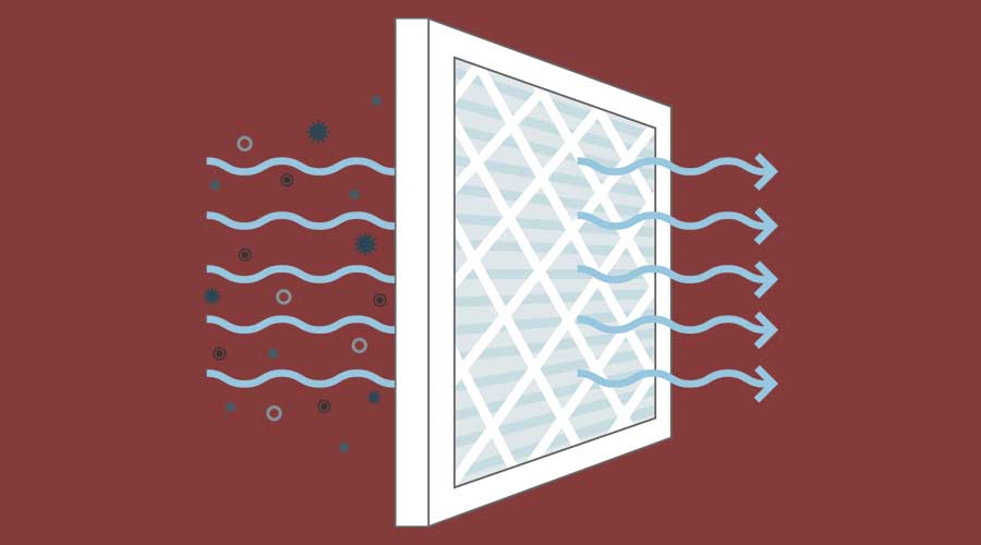 Vector of clean air filter removing airborne germs in building or home