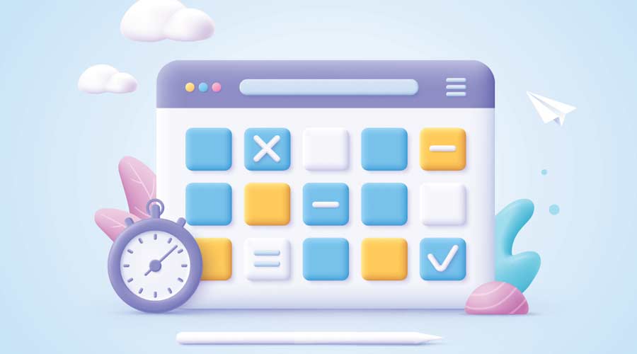 Concept of work planning, daily routine. Whiteboard with schedule plans. 3d cartoon vector illustration