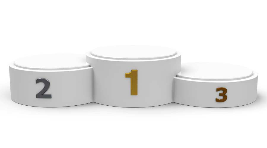 White cylinder wide podium with three rank places, three-dimensional rendering, 3D illustration