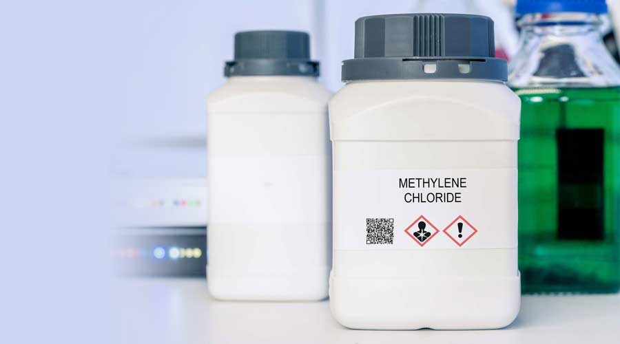 Methylene Chloride. Methylene Chloride hazardous chemical in laboratory packaging