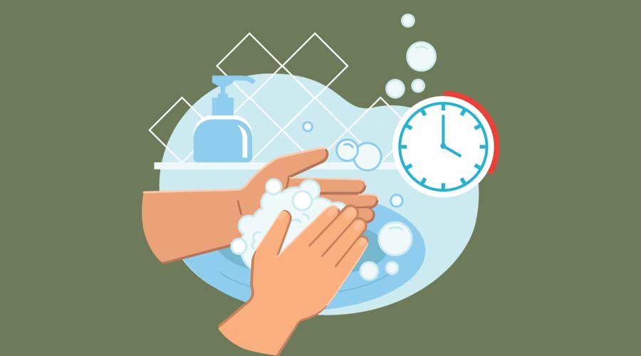 Person washing hands in sink carefully with soap foam from dispenser for 20-30 seconds to prevent coronavirus infection close up. Everyday hygiene essentials. Safety during COVID-19 pandemia.