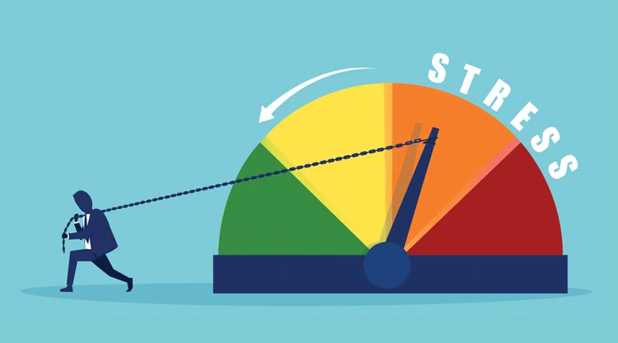 Vector of a businessman trying to reduce stress level at work