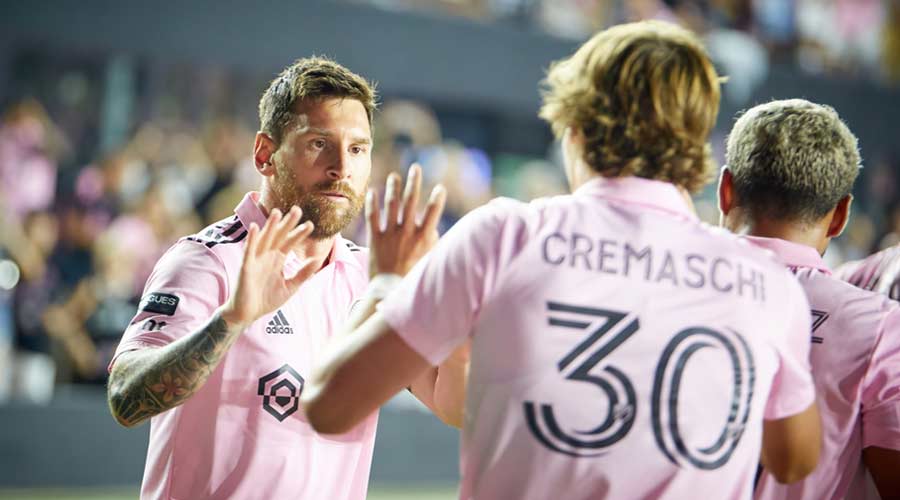 Fort Lauderdale, FL, USA. 2nd August 2023. 10-Lionel Messi of Inter Miami, 30-Benjamin Cremaschi of Inter Miami during Orlando City SC v Inter Miami CF, League Cup