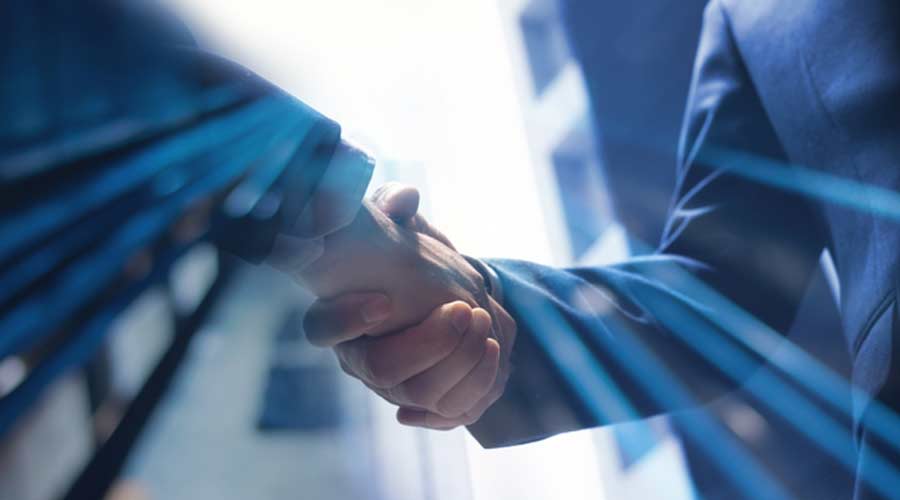 Businessmen making handshake with partner, greeting, dealing, merger and acquisition, business joint venture concept, for business, finance and investment background, teamwork