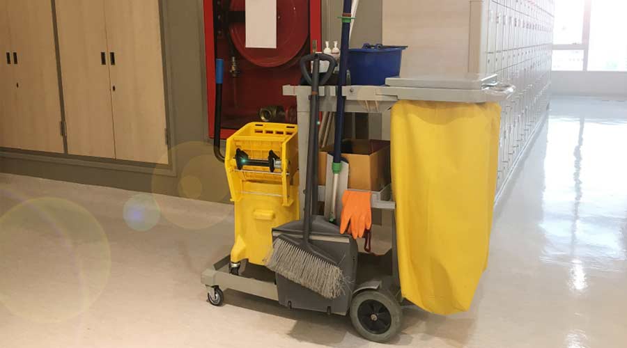 Janitor cart in hallway