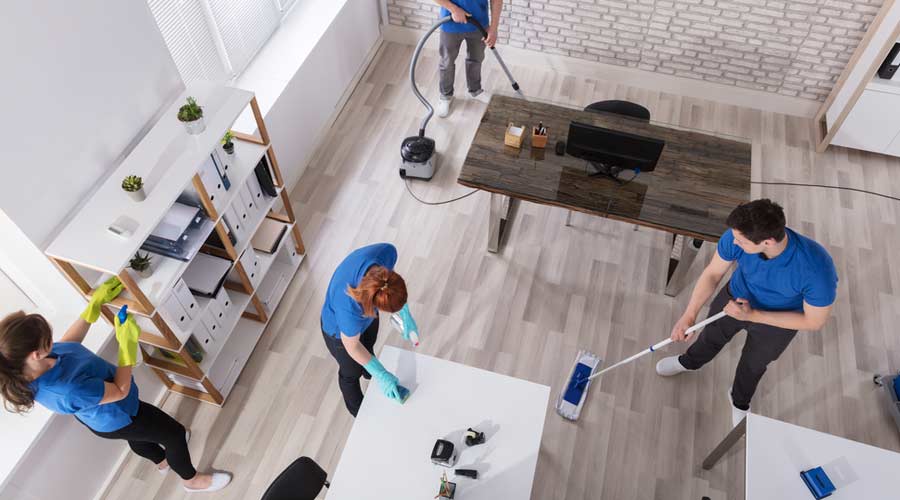 cleaning an office