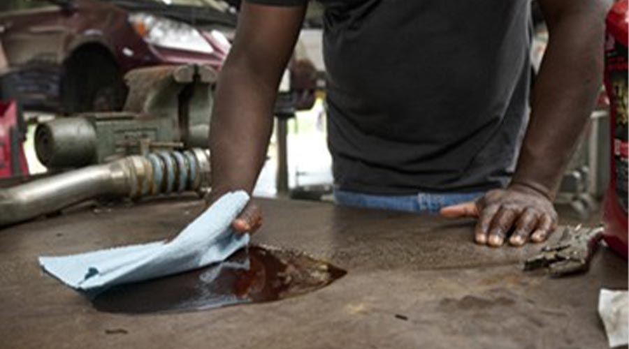 cleaning up spill