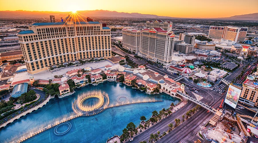 Las Vegas skyline with buildings and lights