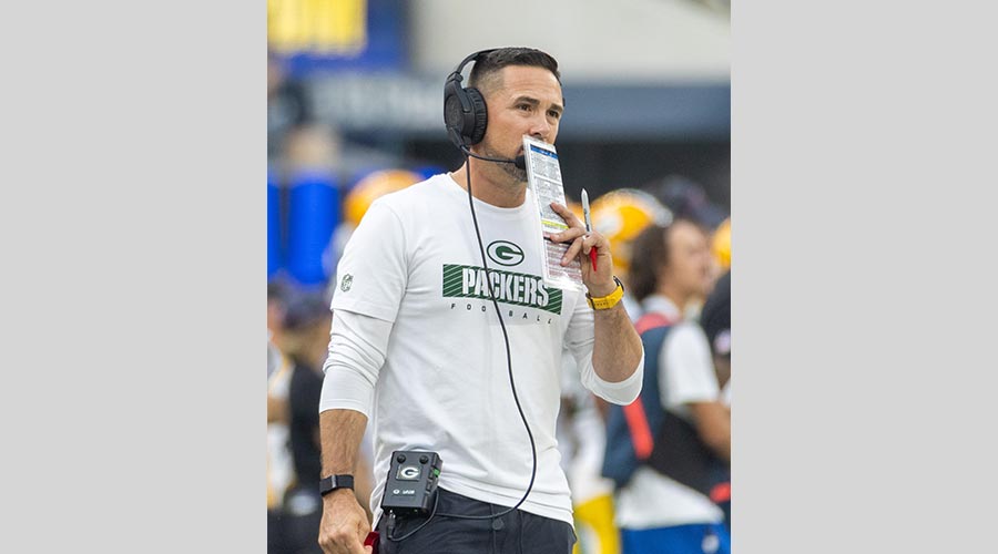 Green Bay Packers head coach Matt LaFleur watches during an NFL football game against the Los Angeles Rams at SoFi Stadium, Sunday, Oct. 6, 2024, in Inglewood, Calif