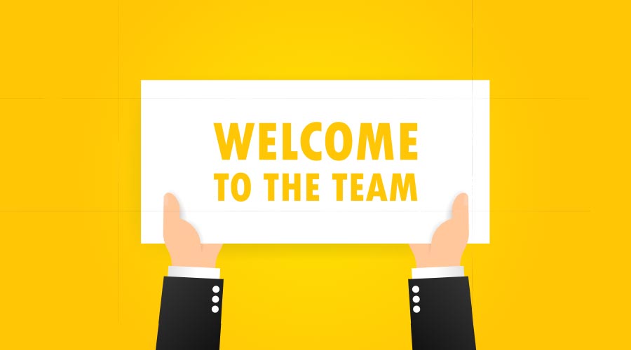 Welcome to the team banner in hands. Partnership, teamwork concept. Vector on isolated background.