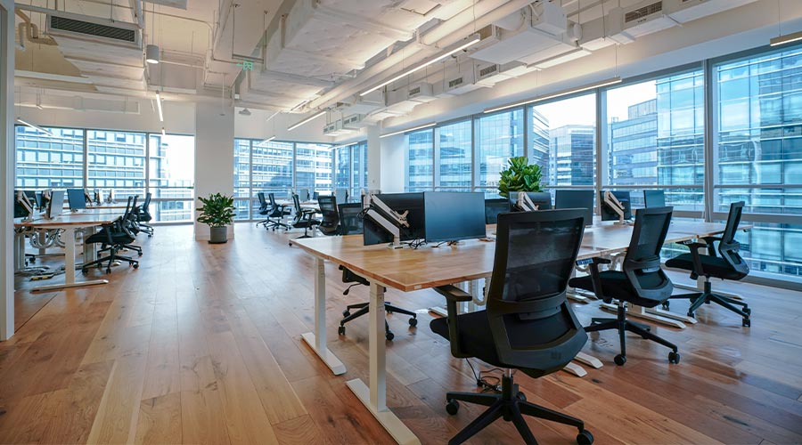 Interior of modern empty office building.Open ceiling design