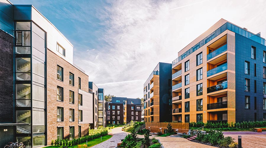 EU Modern european complex of apartment buildings. And outdoor facilities. Mixed media