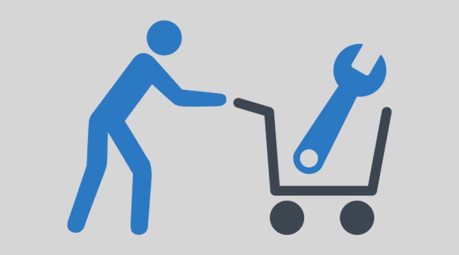 Tools Shopping EPS vector icon. Illustration style is flat iconic bicolor smooth blue symbol on white background.