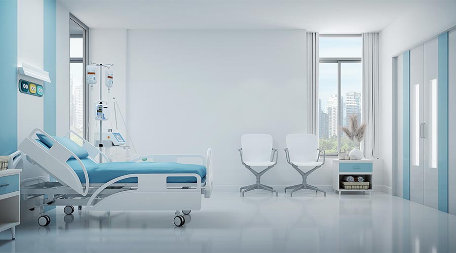 Hospital bed in recovery room