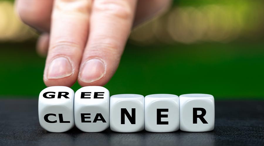 Symbol for a cleaner and greener planet. Dice form the words greener and cleaner