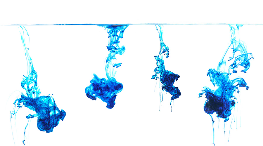 Collection blue ink flowing in water Isolated on white background, abstract background