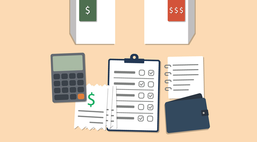 Major purchase comparison illustration showing alternative products evaluated by price, features, cost and value. Large purchase decision-making, consumer research and planned spending concept.