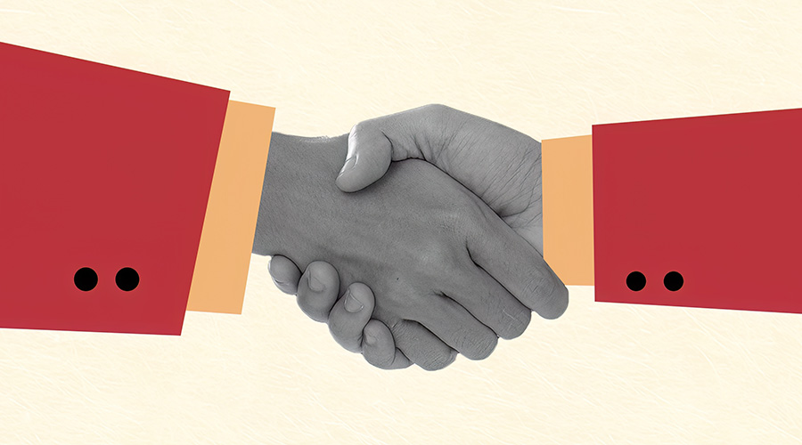 Professional Business Handshake Collage Photo Concept Symbolizing Successful Deal and Partnership in Modern Corporate Environment