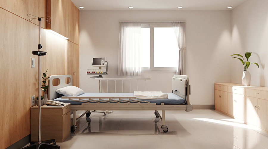comfortable Hospital room with bed and equipment, 3d rendering